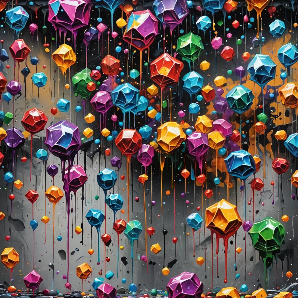 Raining Gems in Graffiti Street Art Style