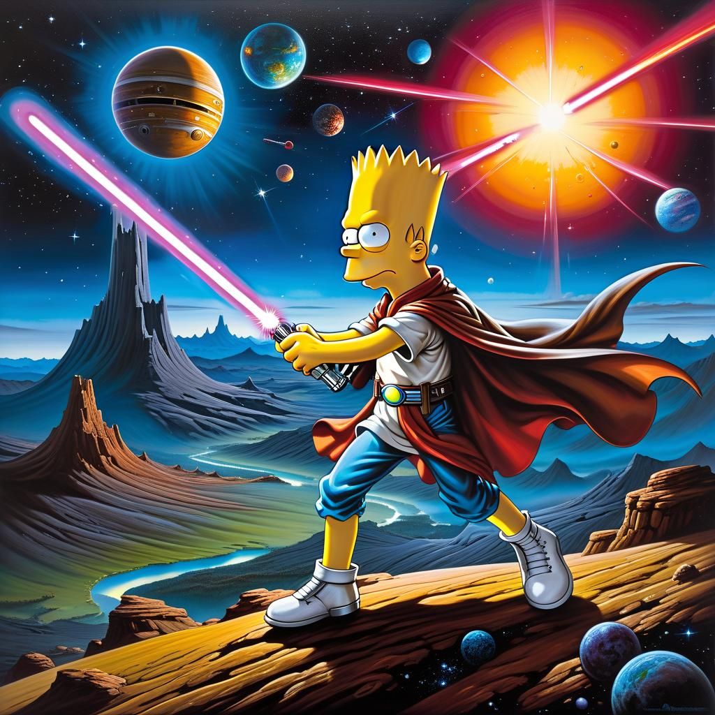 Bart Simpson as Star Wars Character in Sci-Fi Landscape