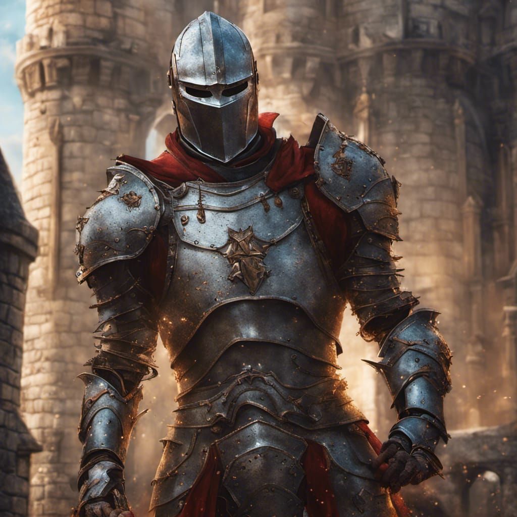 Hyperrealistic Medieval Knight in Iron Armor