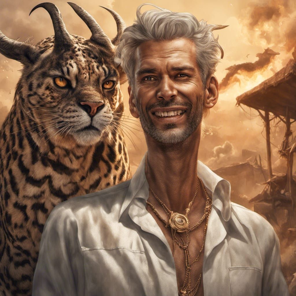 Lucifer Confronts Woman in Safari Outfit: Fantasy Art