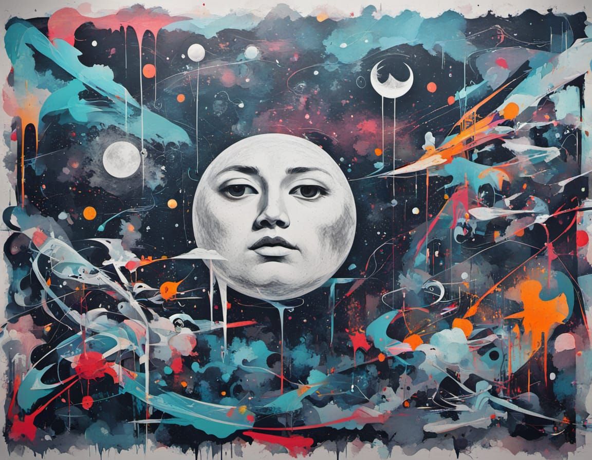 Abstract Moon Raker Artwork in Graffiti Mannerism Style