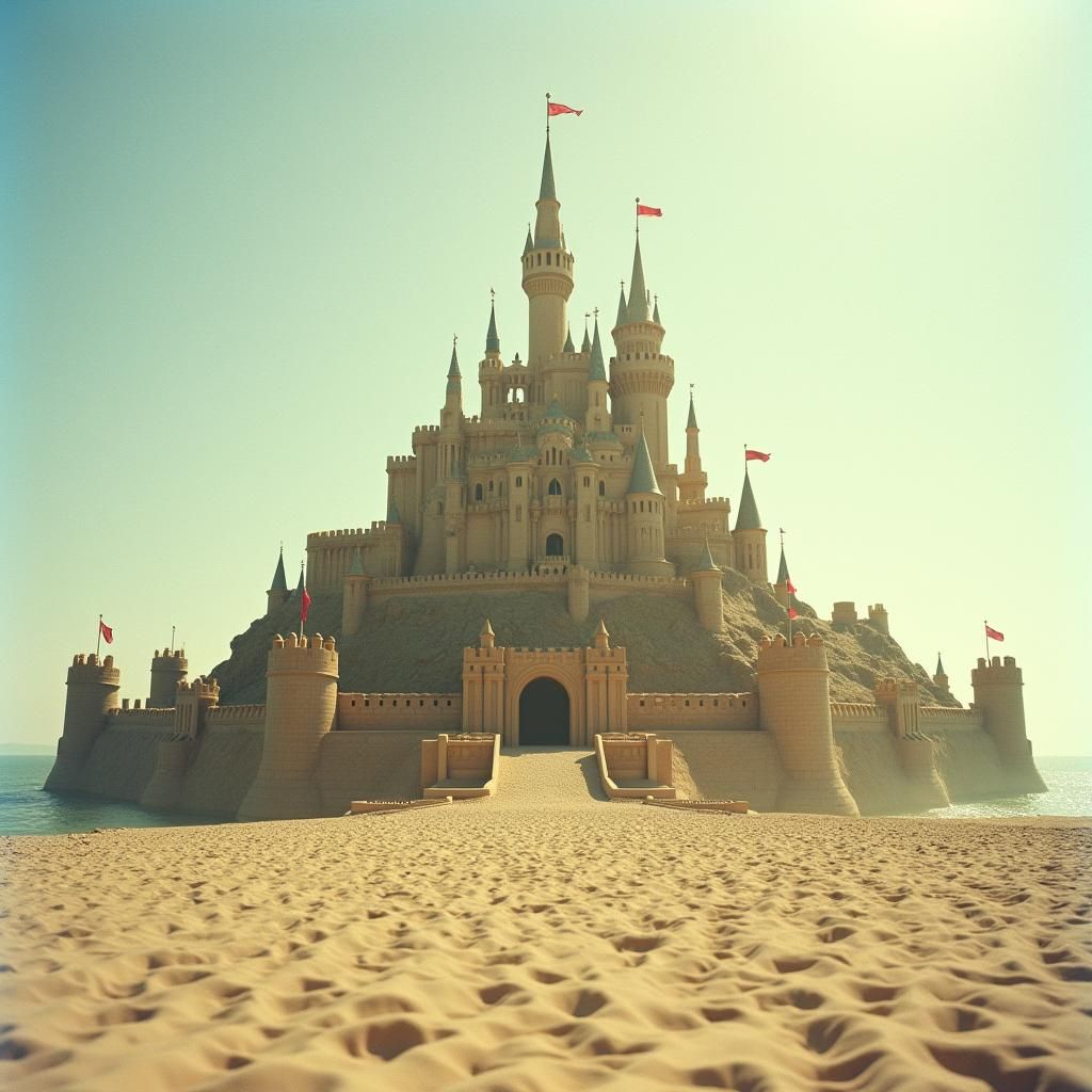 Majestic Sandcastle Kingdom on a Sun-Kissed Beach