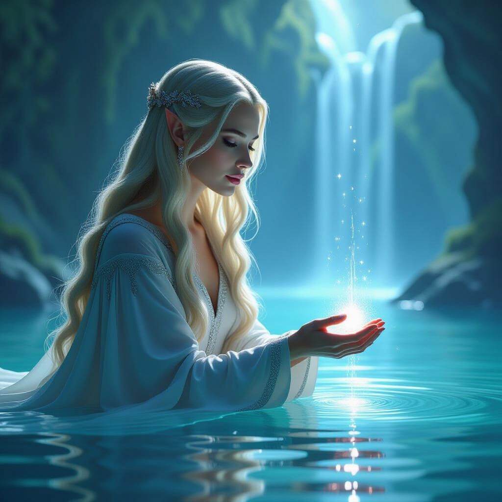 Priestess Gazes into Shimmering Water Source