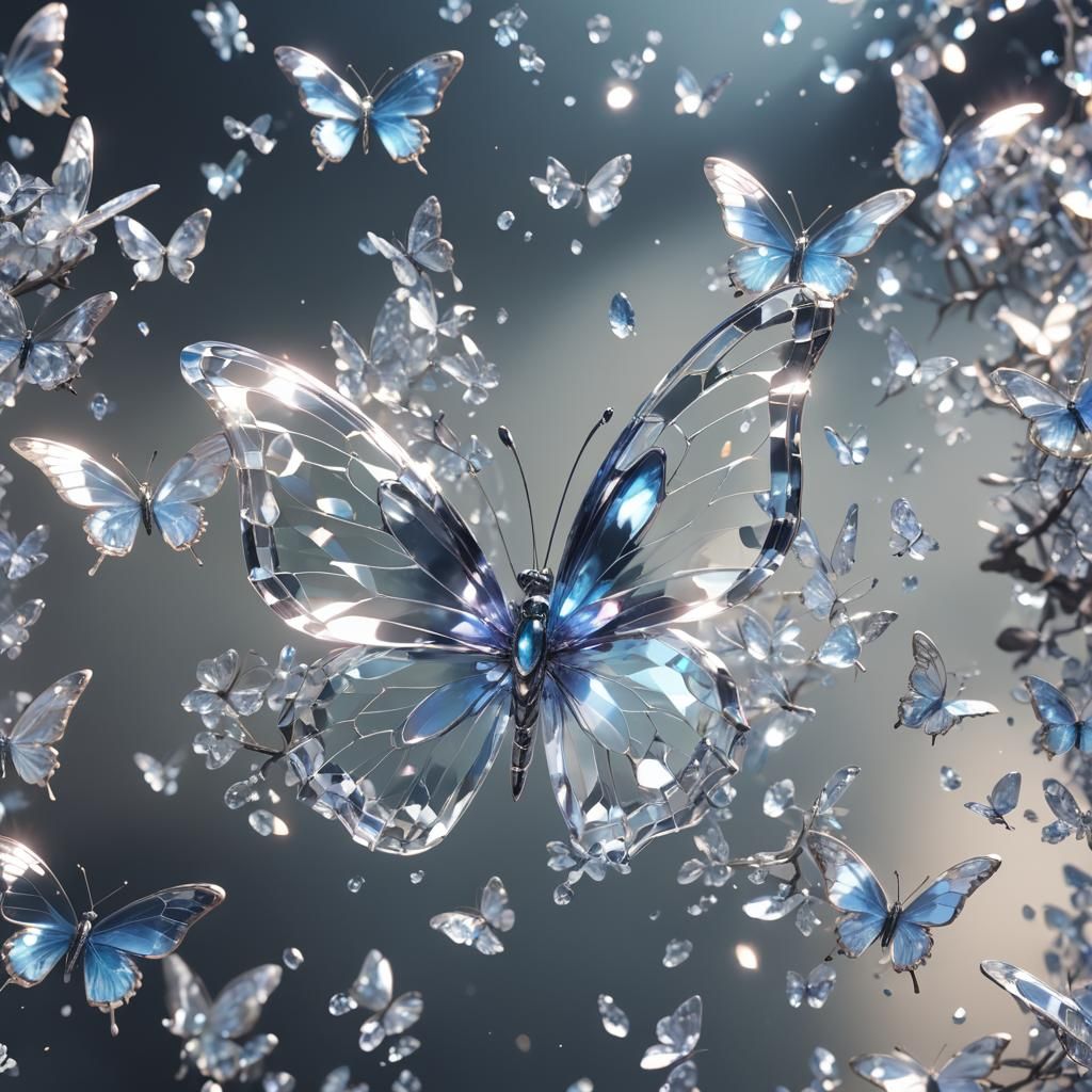 Clear Crystal Butterfly in 3D Anime Art