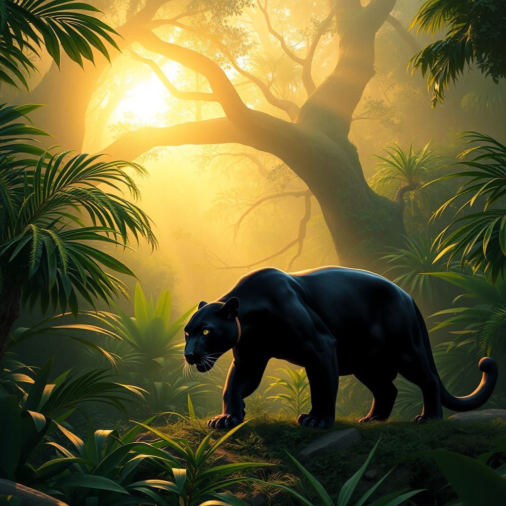 Mysterious Black Panther Stalks Emerald Jungle