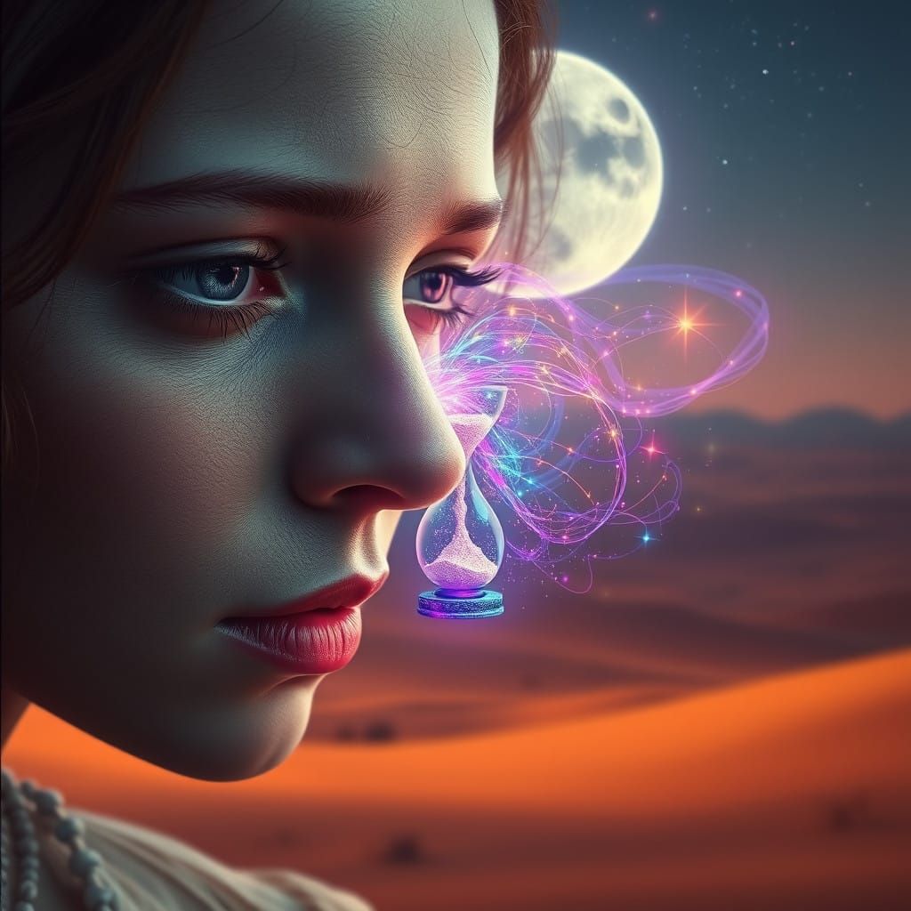 Ethereal Desert Goddess Illuminated by Meteor Showers in Cyb...