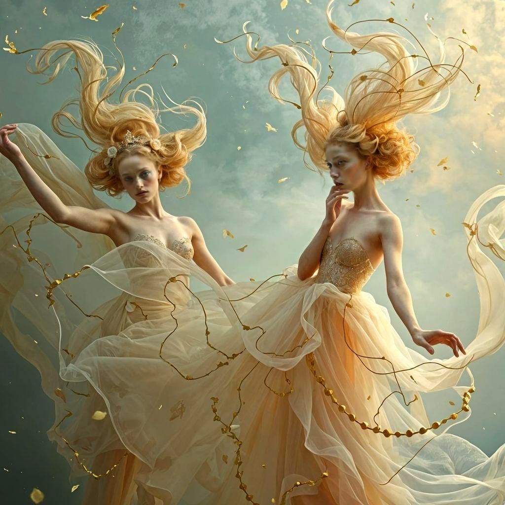 Dynamic Ethereal Dancers in Rococo Style