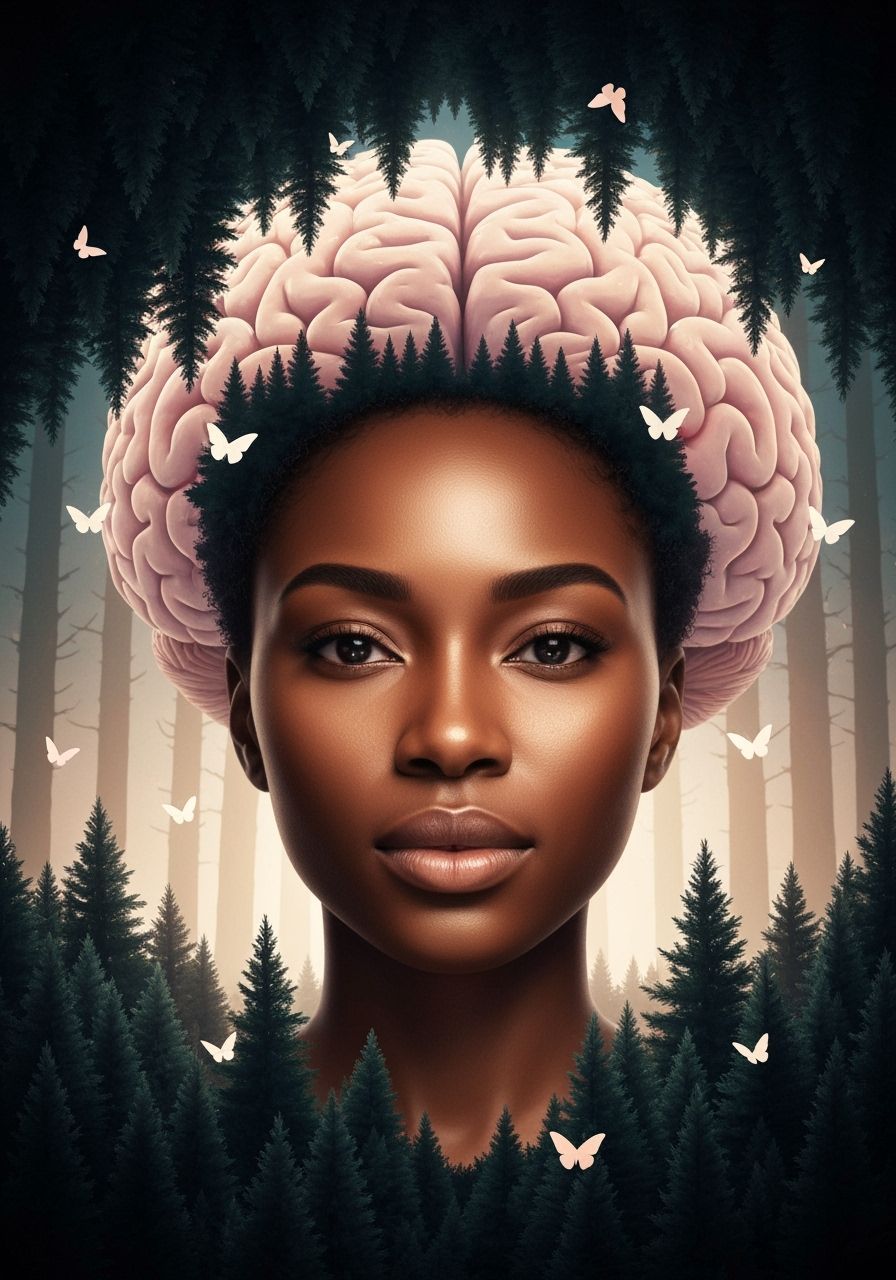 Serene Portrait in a Surreal Brain-Scape Coniferous Paradise