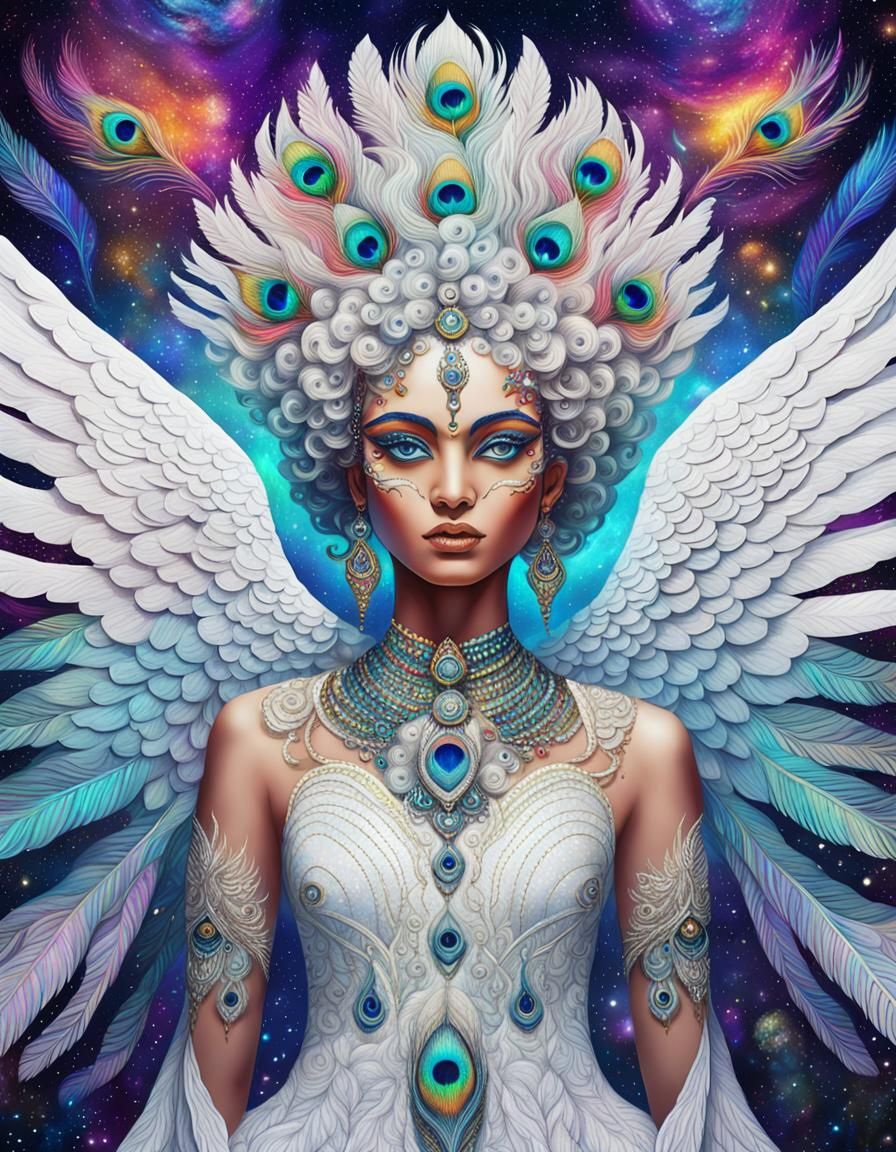 Indian Peacock Goddess: Holographic Astral Illustration