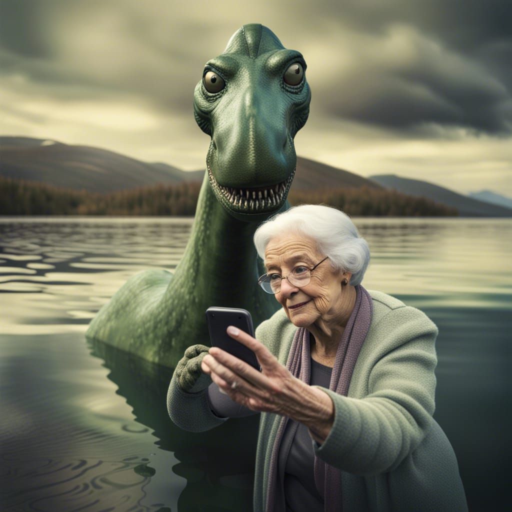 Selfie with Loch Ness Monster: Realistic Portrait