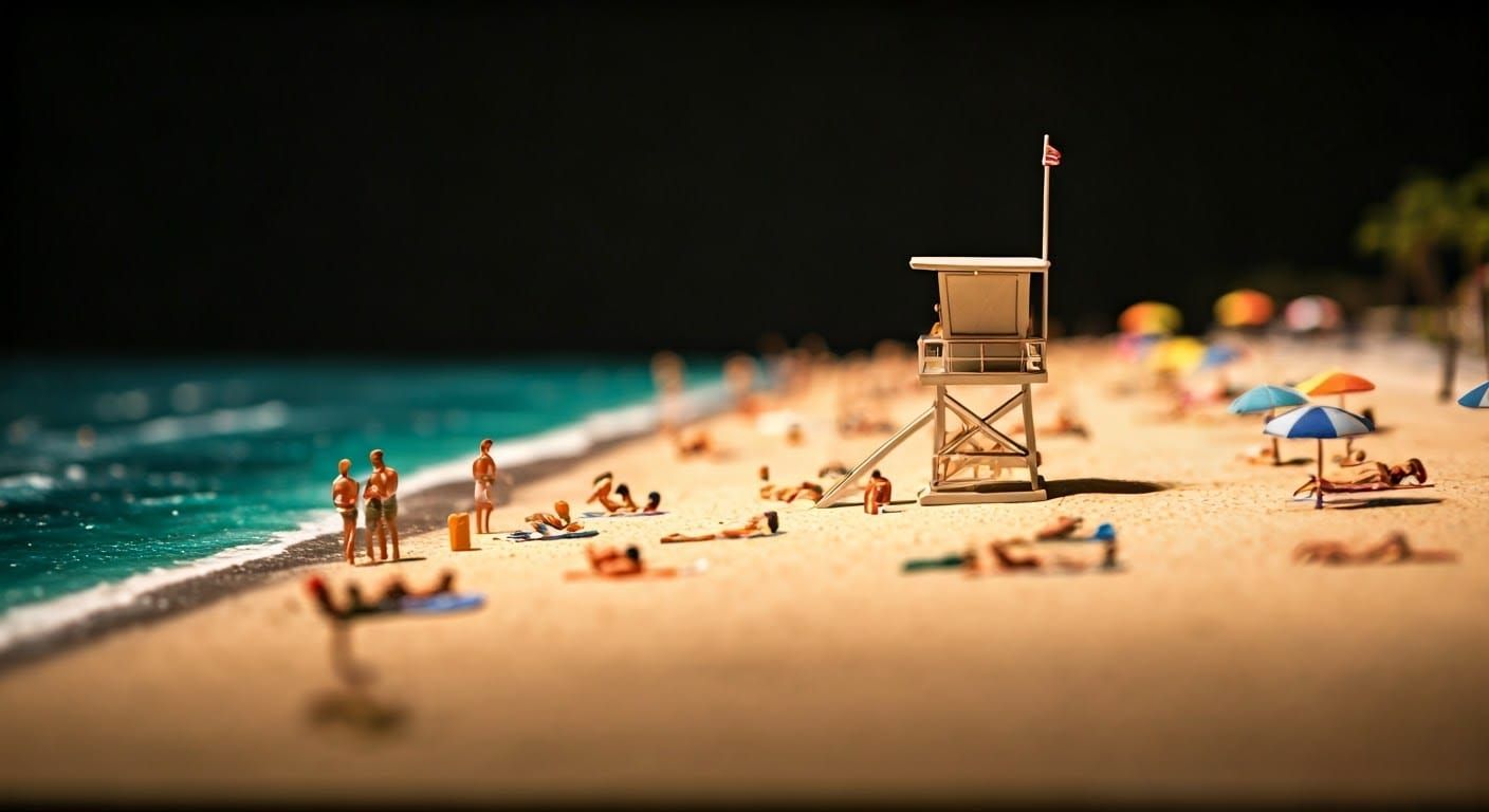 Lively Beach Scene Diorama in Z Scale