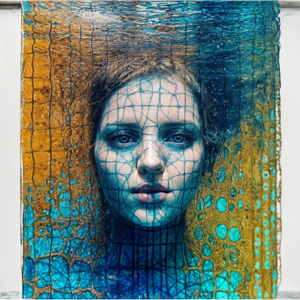 A Surreal Portrait in a Glitchy Underwater Realm