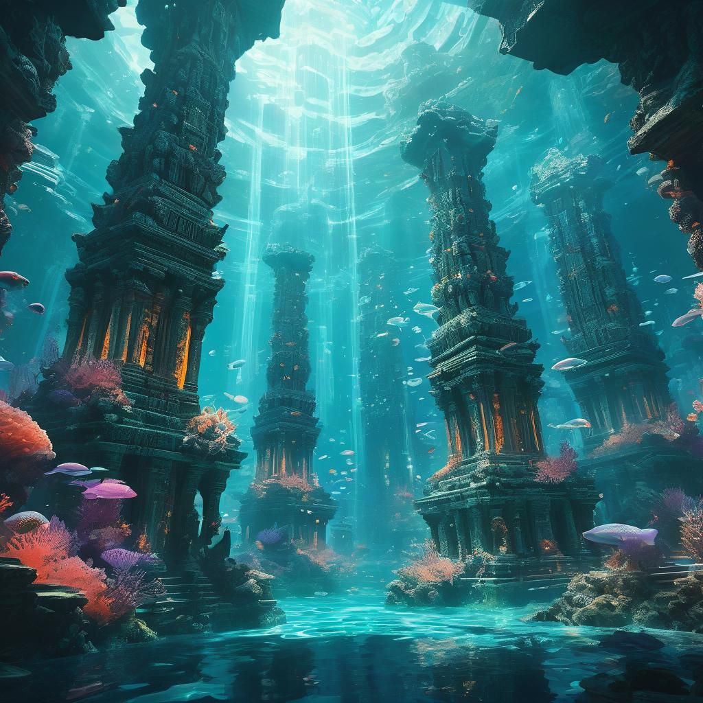 Underwater Coral Temples with Bioluminescent Light