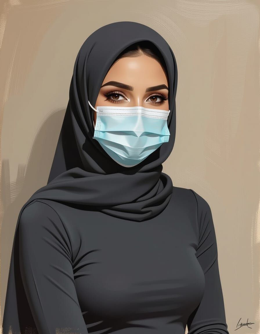 Elegant Hijabi Woman Portrait in Oil Paint Style