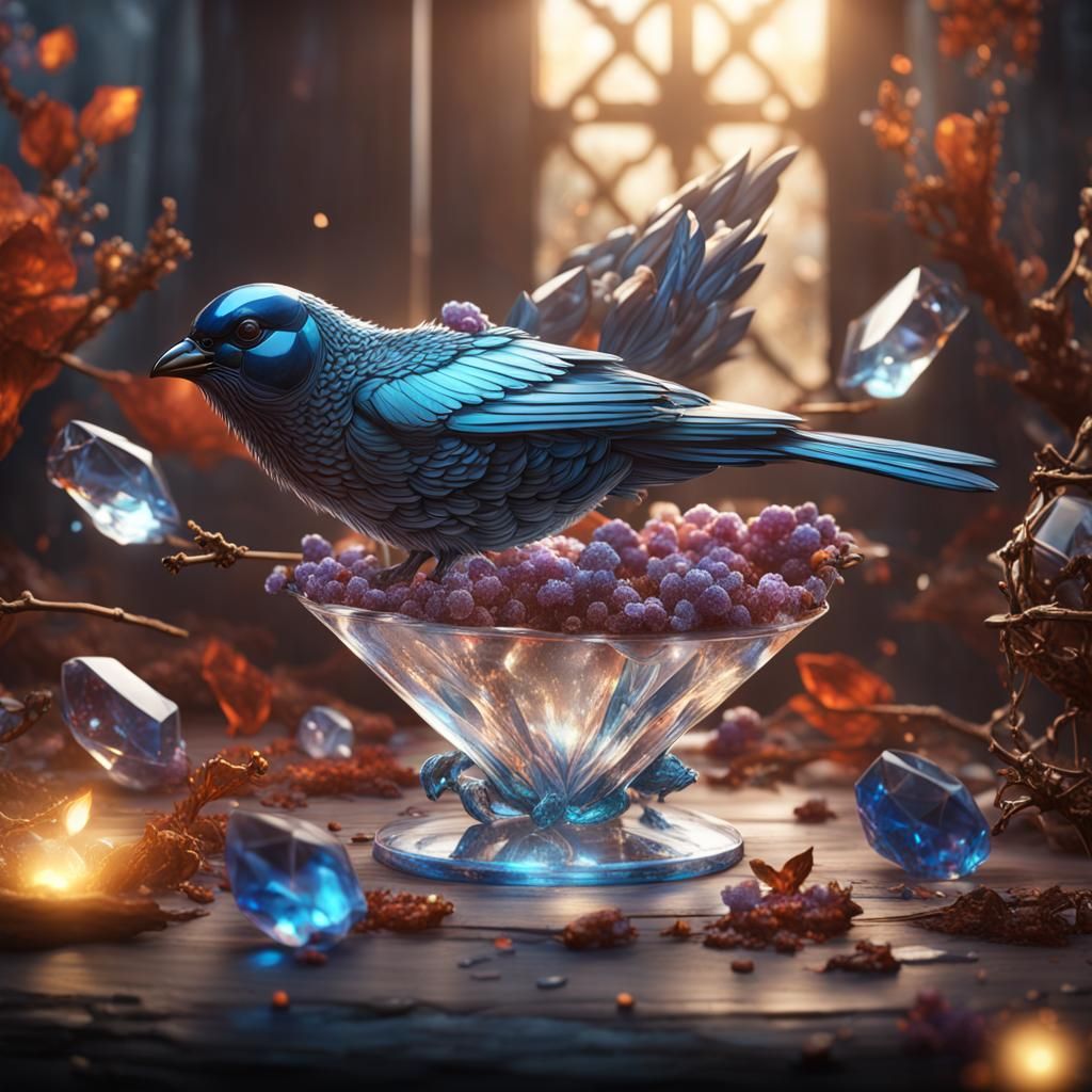 Elegant Crystal Sparrow Decoration in Detailed Matte Style