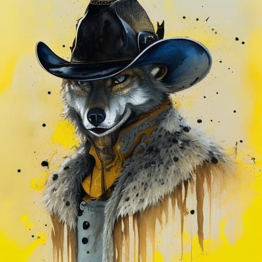 Anthropomorphic Wolf Cowboy in Watercolor Style