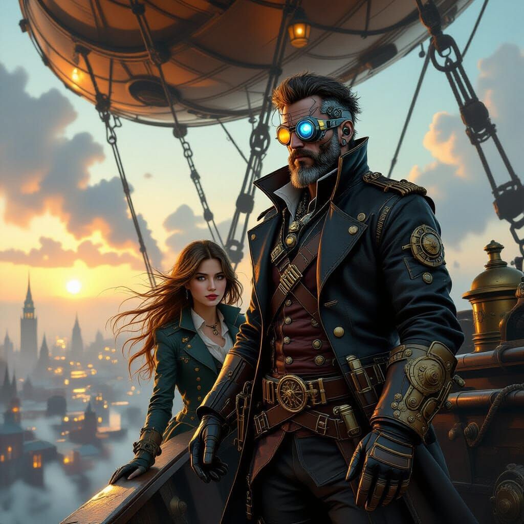 Steampunk Airship Pirate on Modified Dirigible