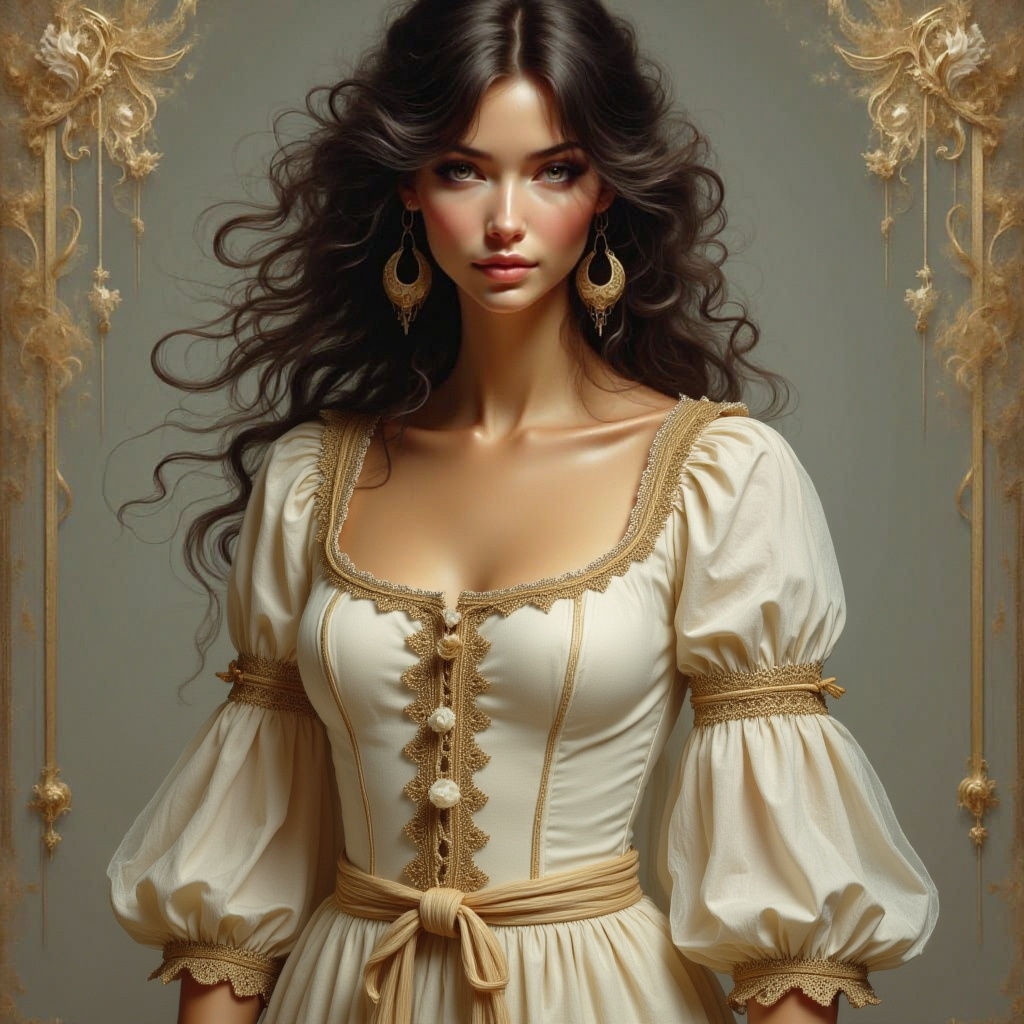 Photorealistic Portrait of a Beautiful Woman in Gypsy Attire