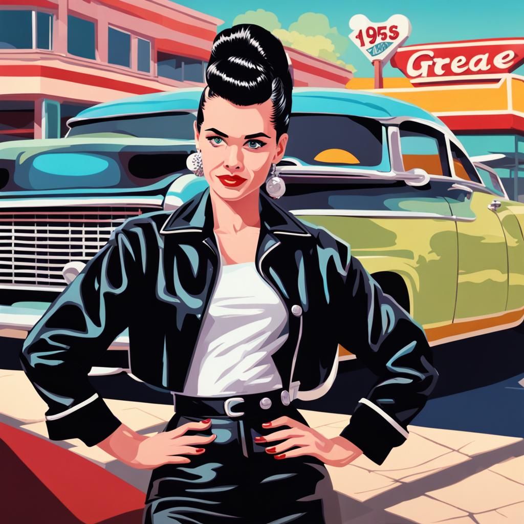 Pixelated 1950s Greaser Girl at Diner