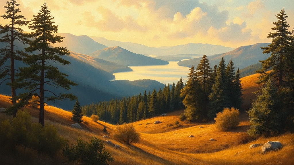 Idyllic Landscape Painting in Romantic Style