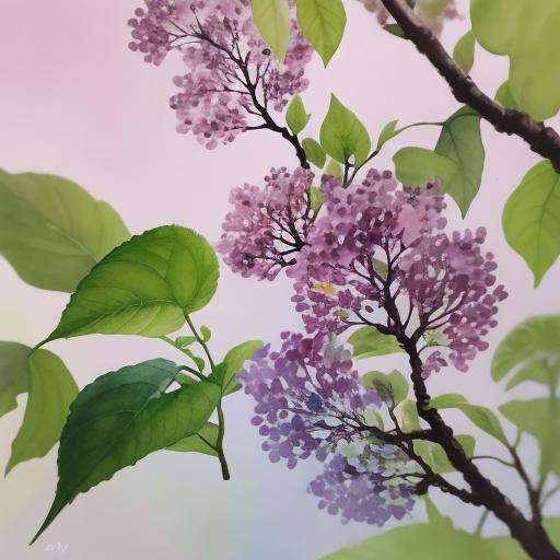 Mulberry in Lush Garden: Whimsical Watercolor