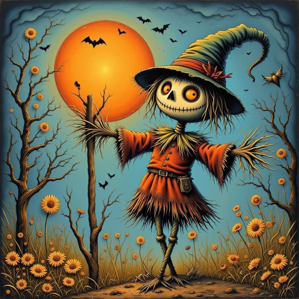 Tim Burton Style Scarecrow on a Pole