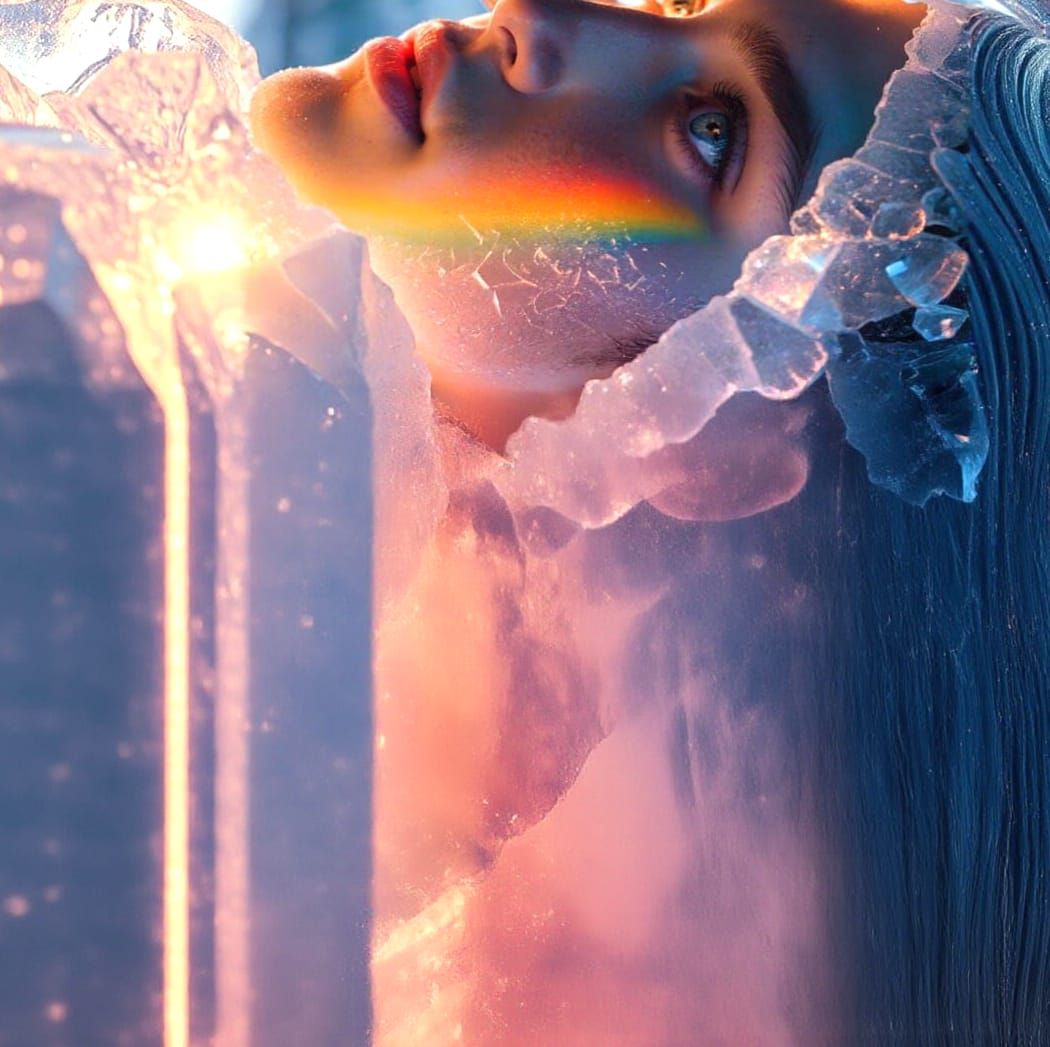 Rainbow Fractals of Light Through an Ice Prism