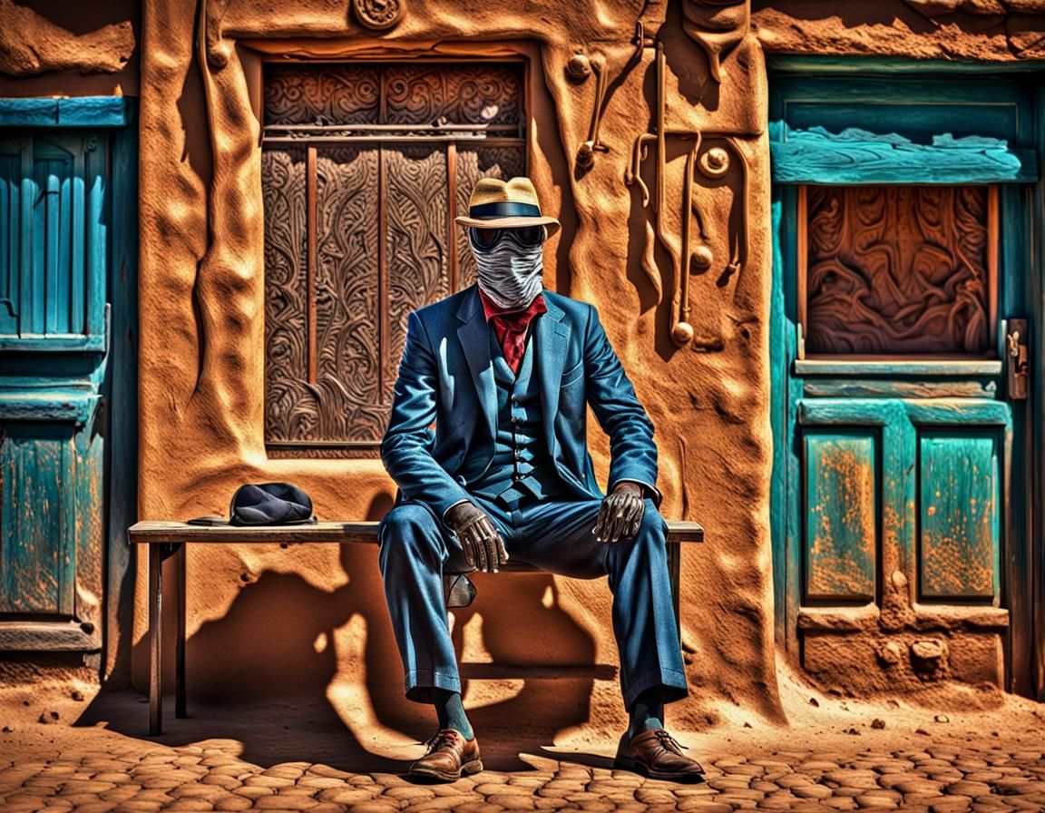 Invisible Man in Desert Town, Hyperrealistic Image