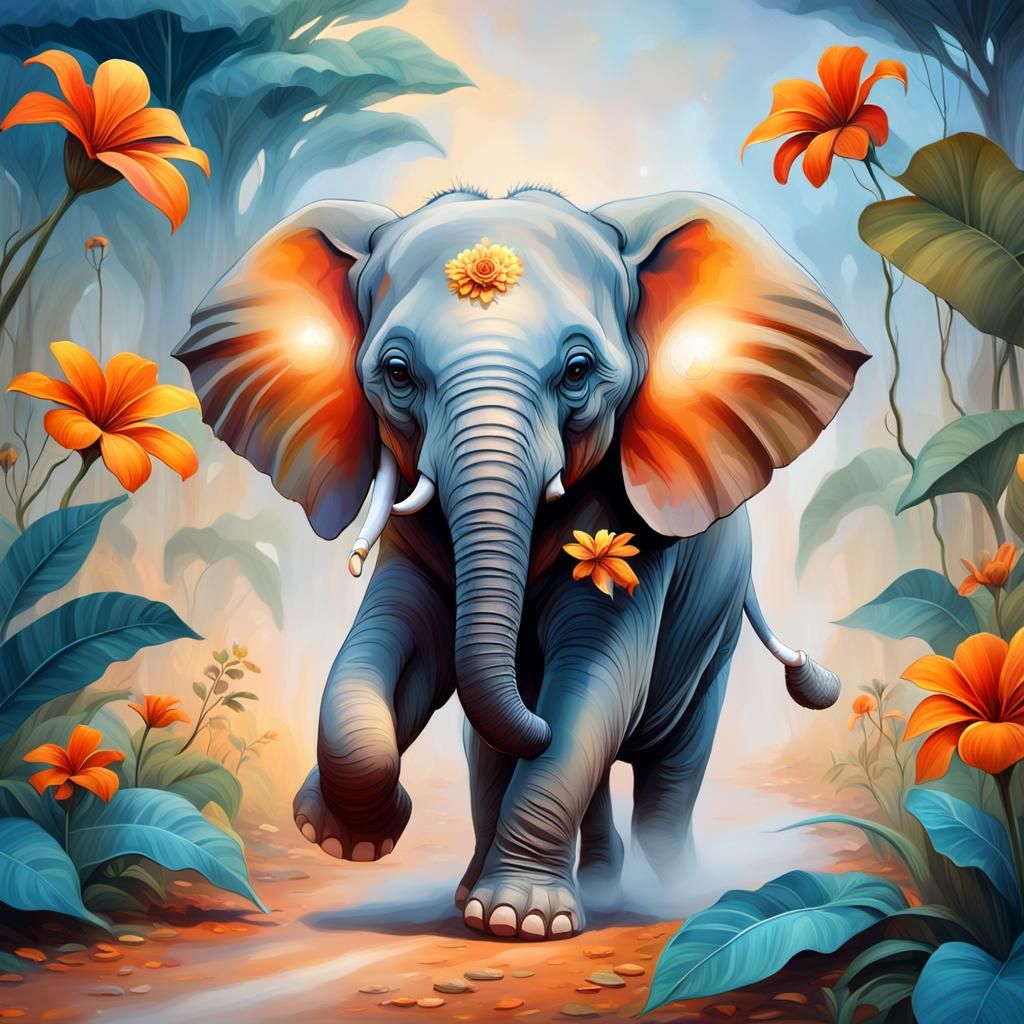 Baby Elephant Running: A Digital Matte Painting