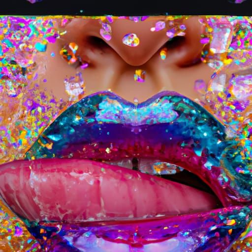 Crystalline Lips Pouring Cosmic Nebulas: Holographic Illustr...