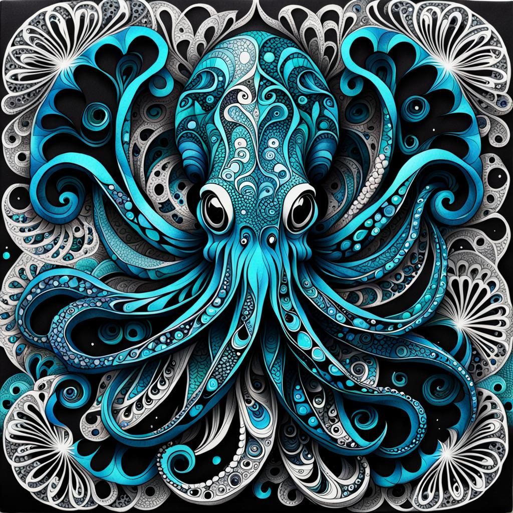 Fractal Zentangle Squid Illusion Brilliant