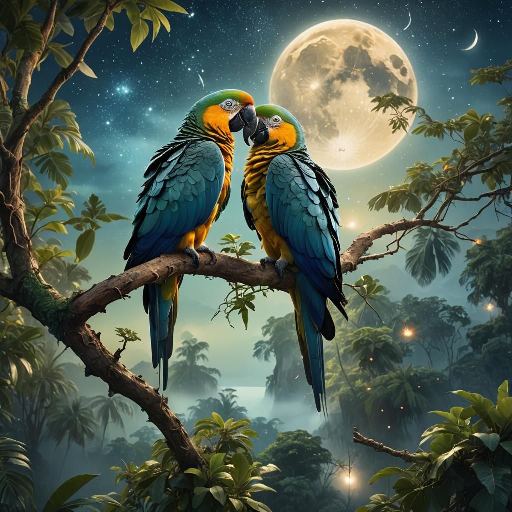 Surreal Parrots with Double Exposure Landscapes