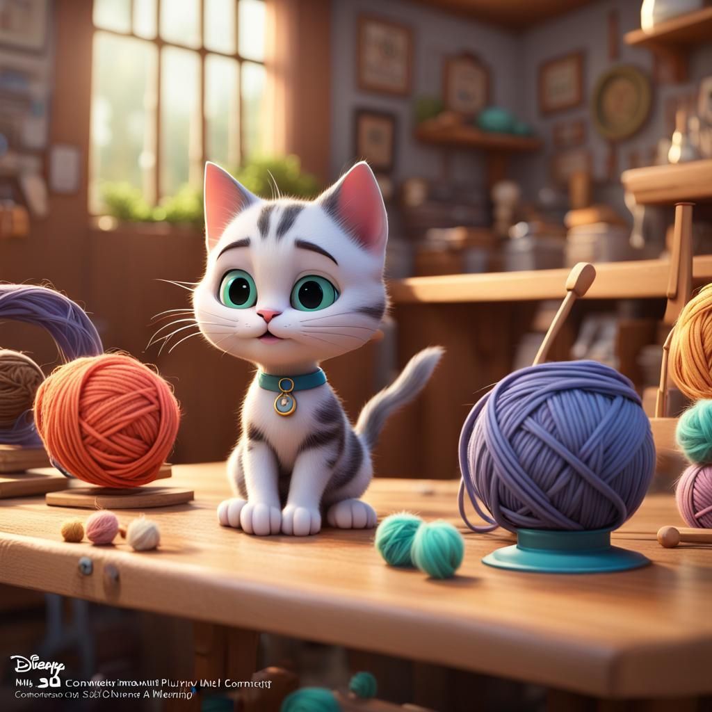 Kitten Entrepreneur in Whimsical Cat Economy: 3D Digital Art