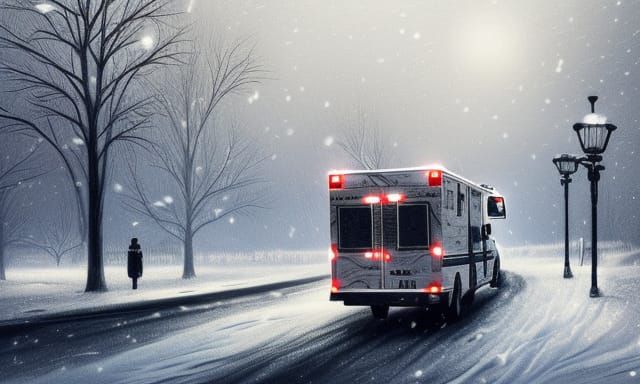 Ambulance on Snowy Street: Photorealistic Digital Art