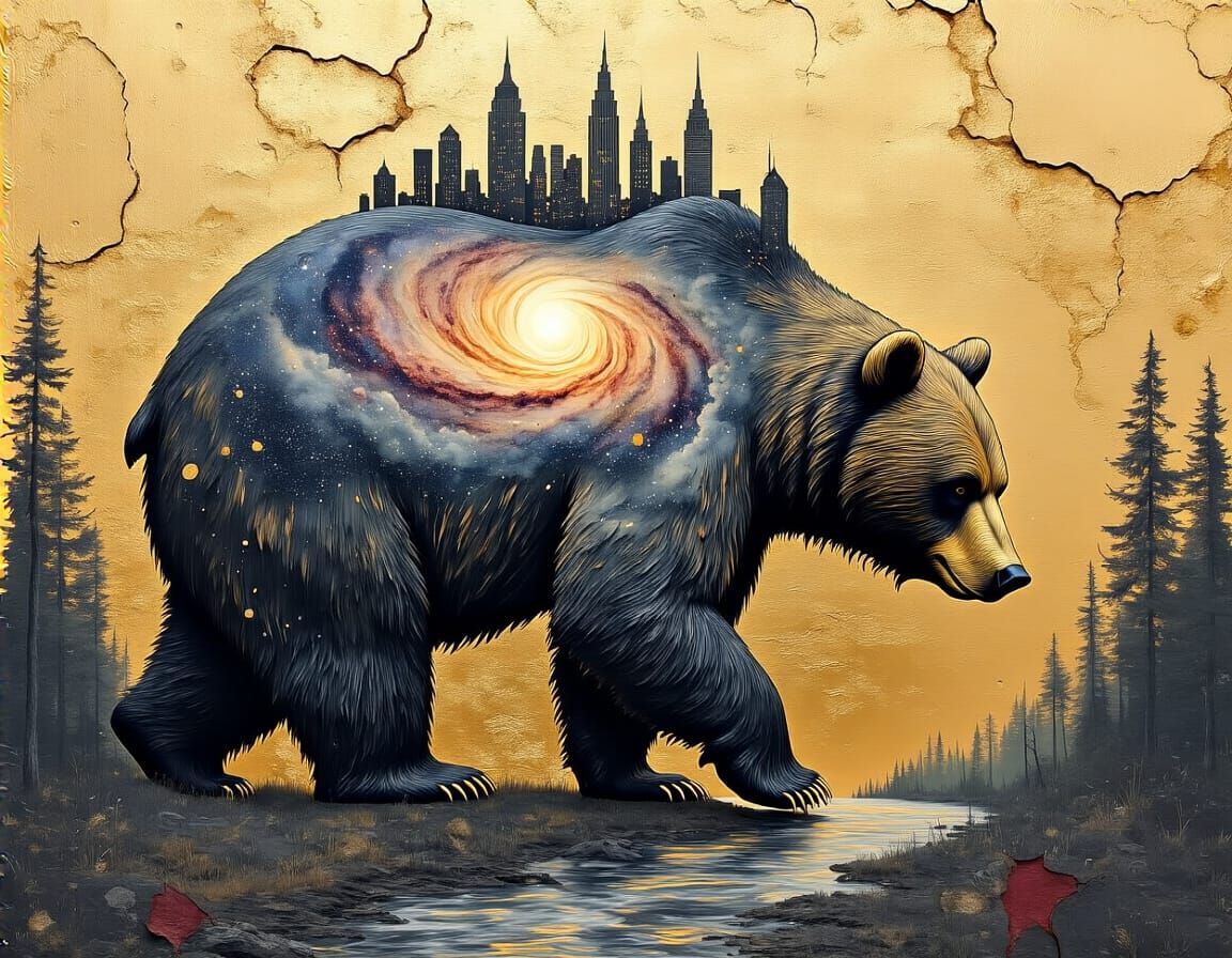 Golden Bear with Universe Carries Moon City