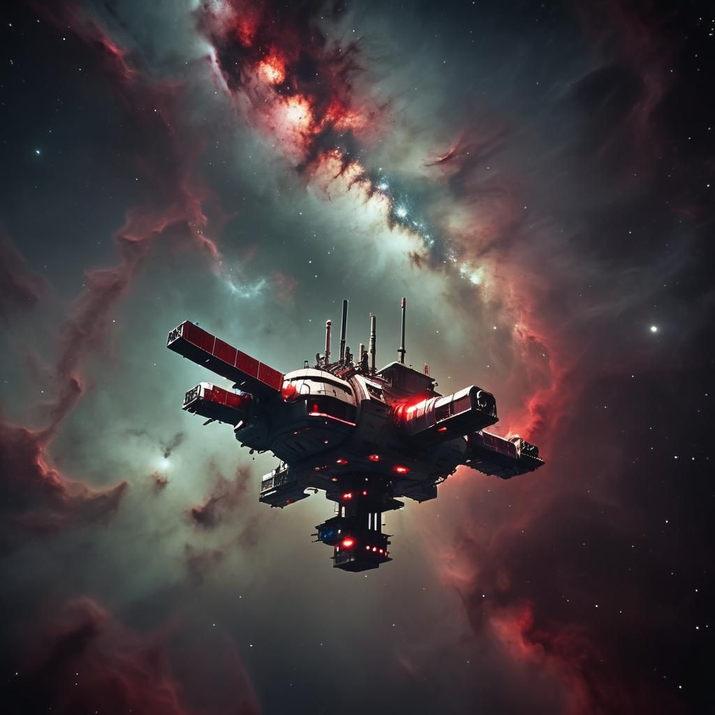 Haunted Space Station in Murky Red Galaxy