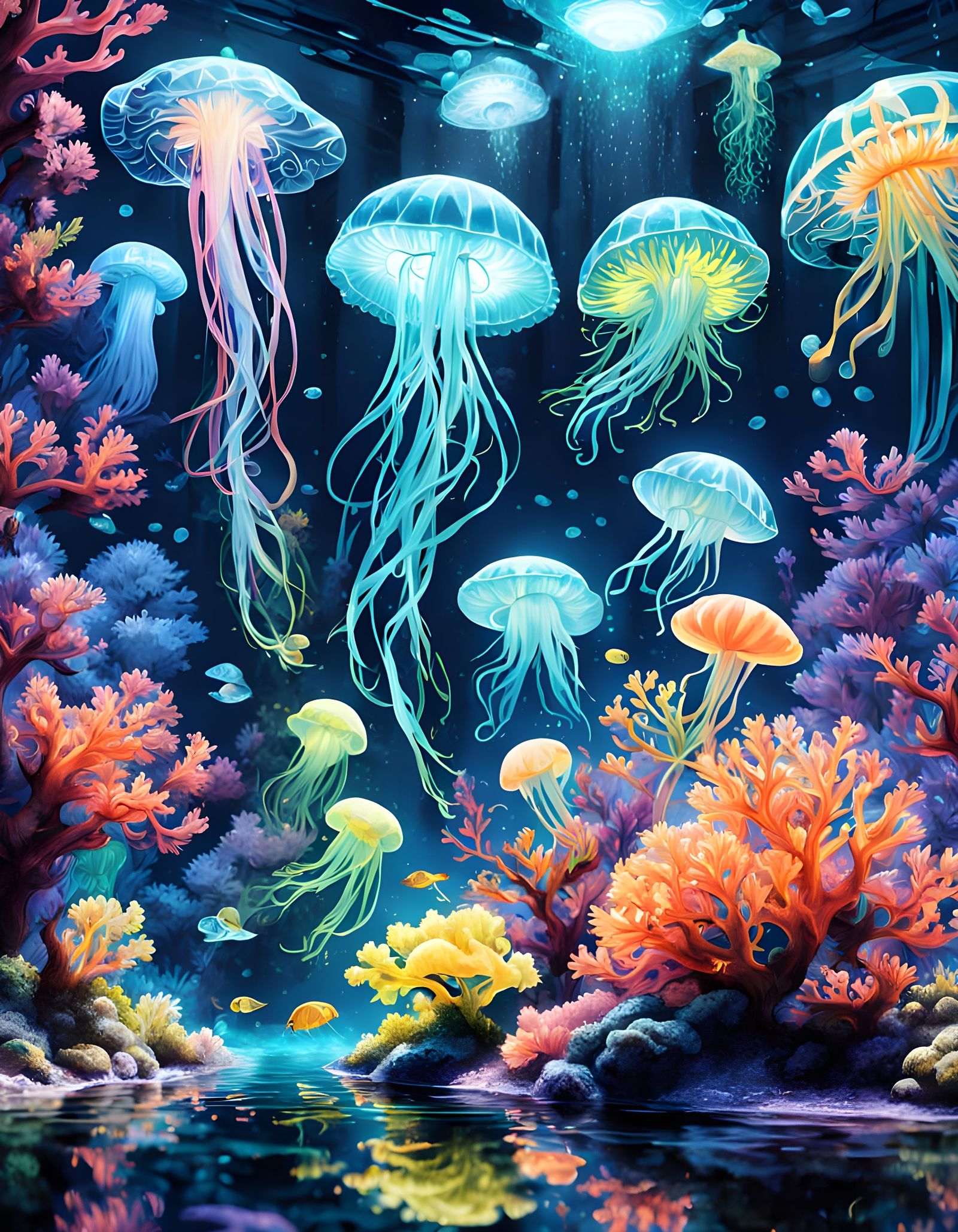 Bioluminescent Deep-Sea City in Imaginative Realism