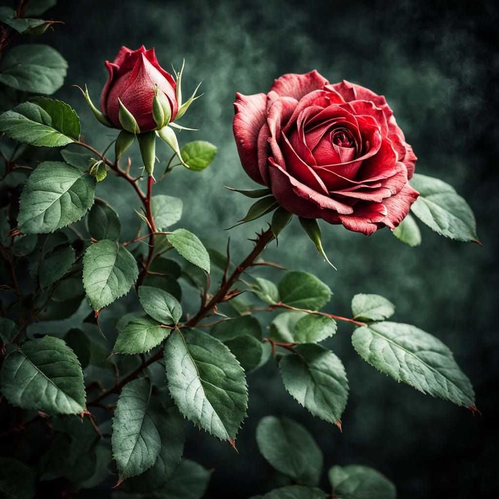 Vintage Single Red Rose in Mottled Background