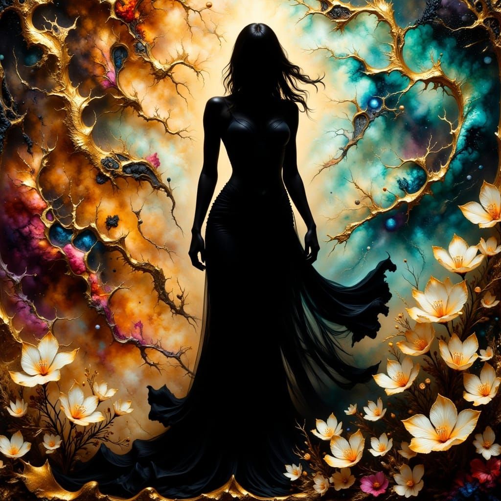 Alluring Goddess Dominates Dark Marble Background