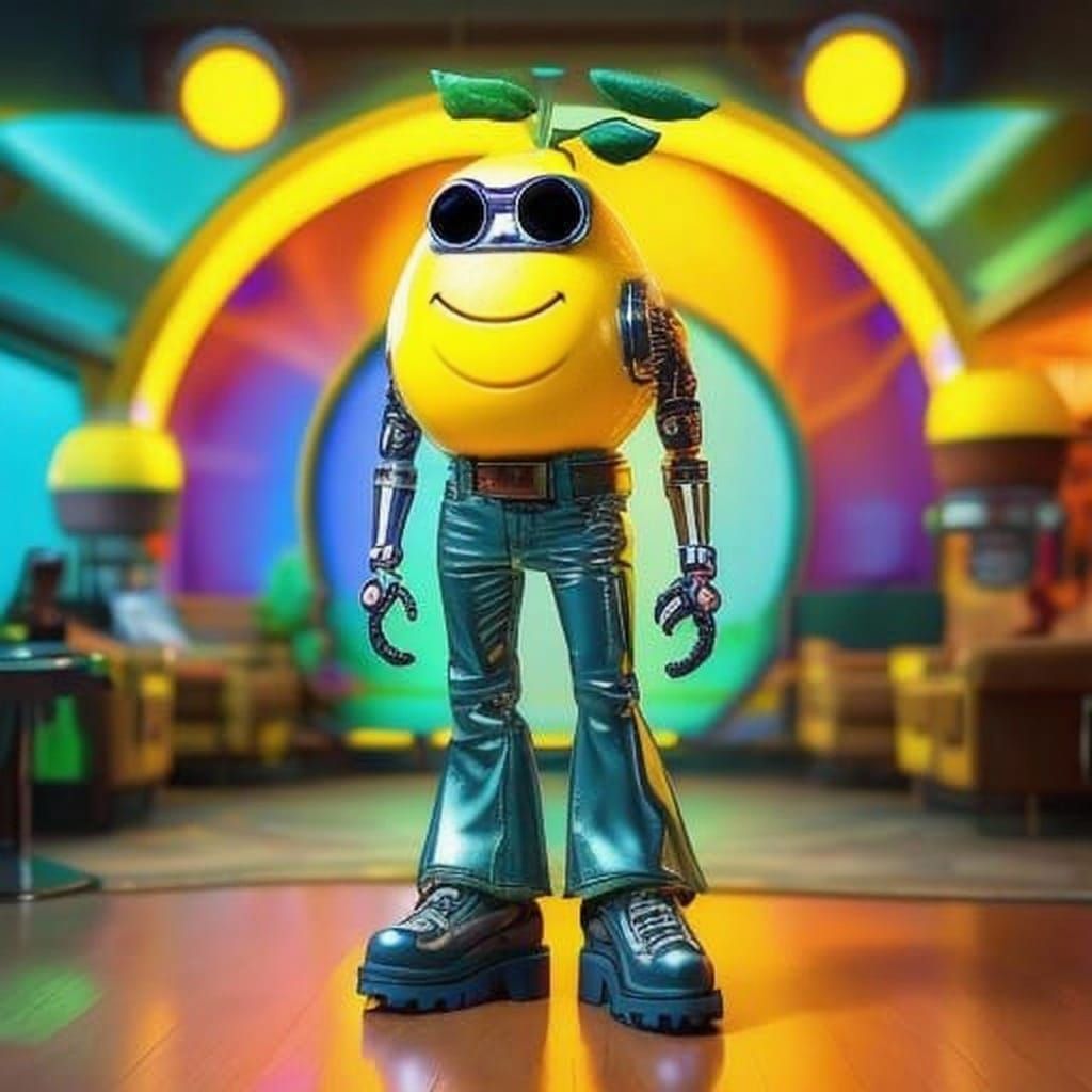 Biopunk Lemon and Pear Dancing in 70s Disco