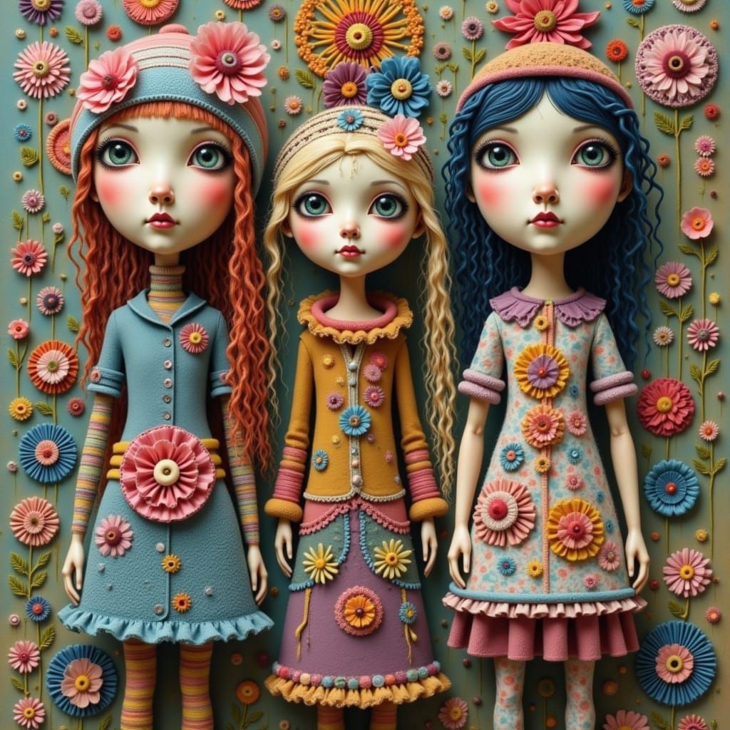 Stitched Humans in Whimsical Textile Tapestry