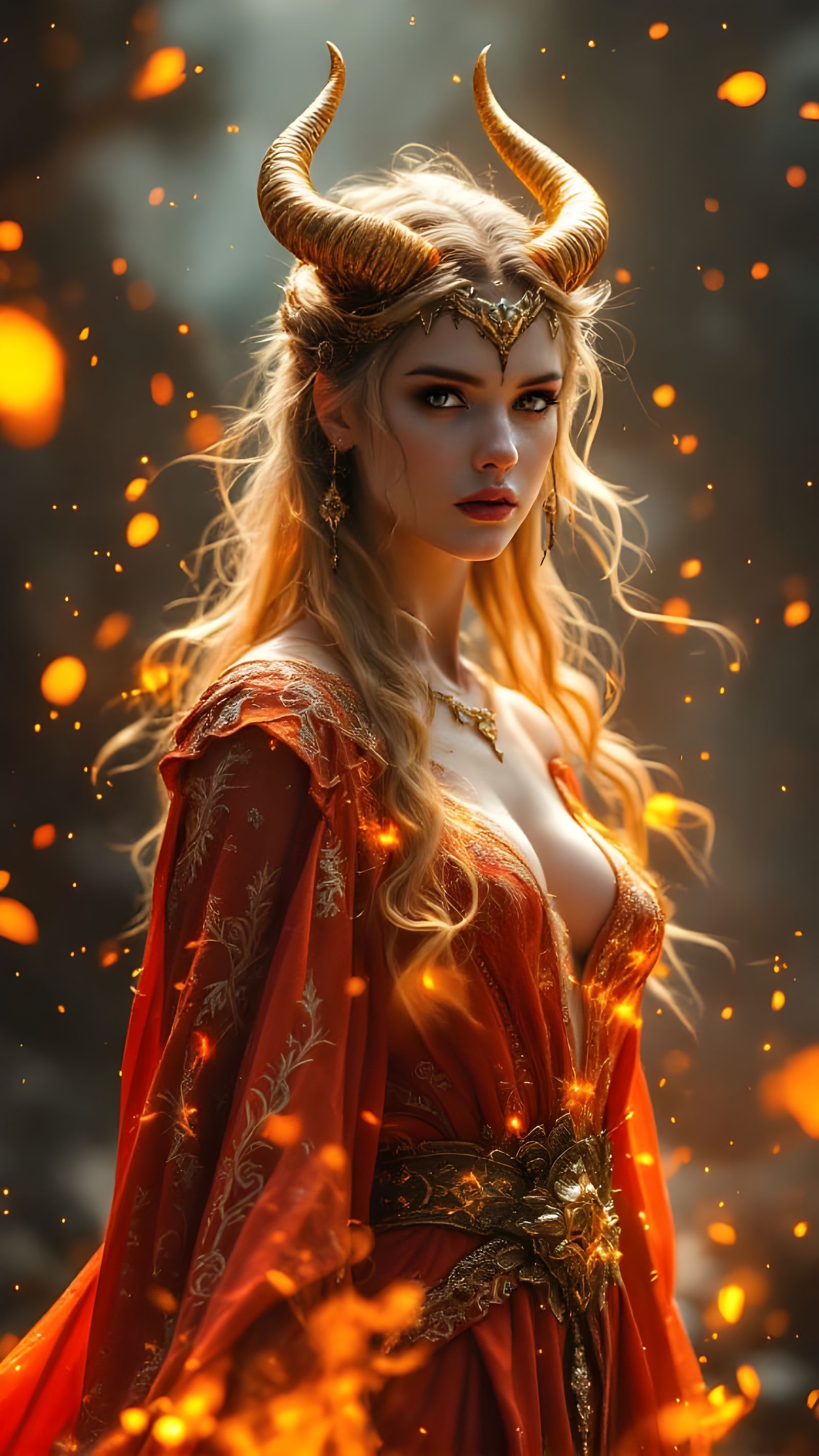 Ethereal Norse Valkyrie in Fiery Radiance