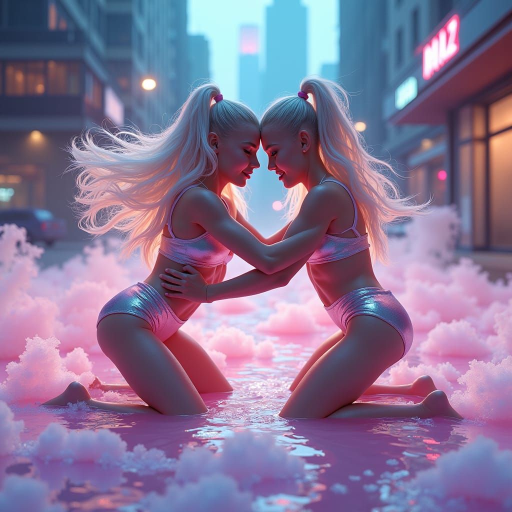 Jello Wrestling Dreamscape in Neopop Futurism Style