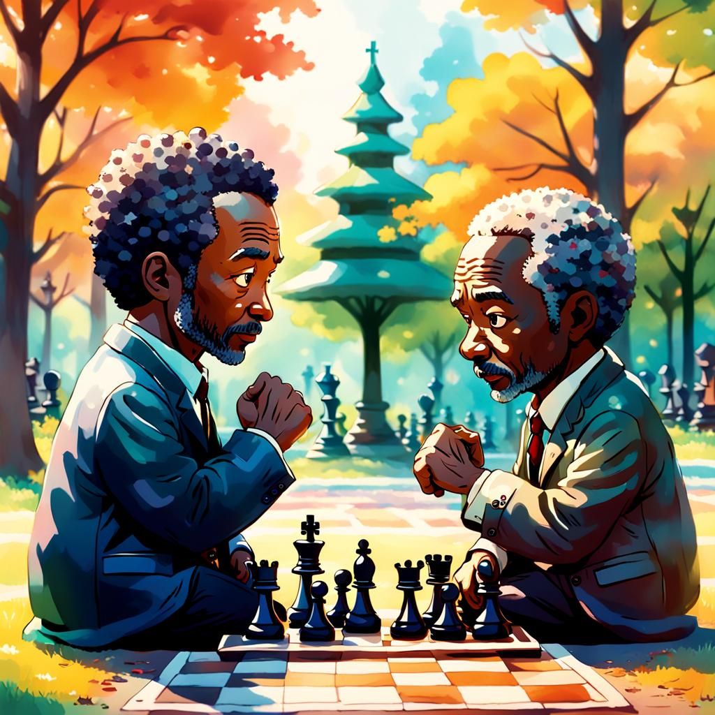 Chibi Style Chess Game in the Park