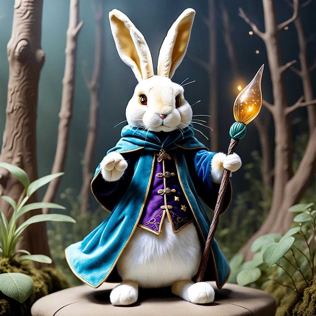 Anthropomorphic Rabbit Wizard in Fantasy Art Style