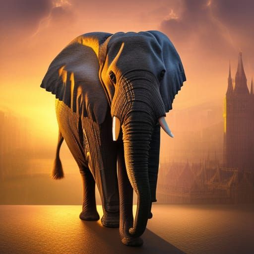 Elephant in City: Hyperrealistic Digital Matte Painting