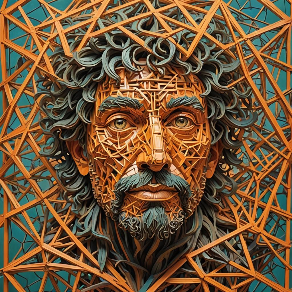 Surreal Orange Maze: Hyperrealistic Labyrinth with Star Patt...