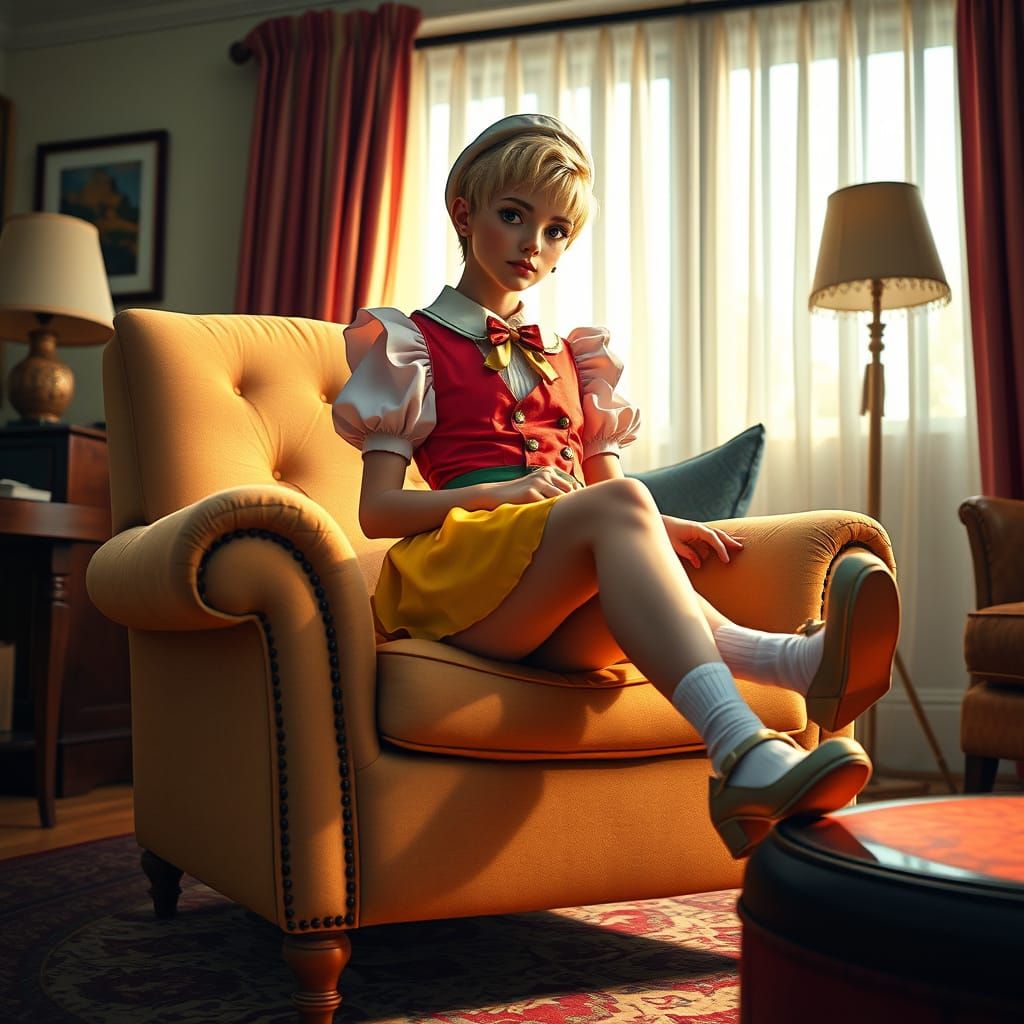 Elegant Young Man Practices Walking in High Heels, Surrounde...