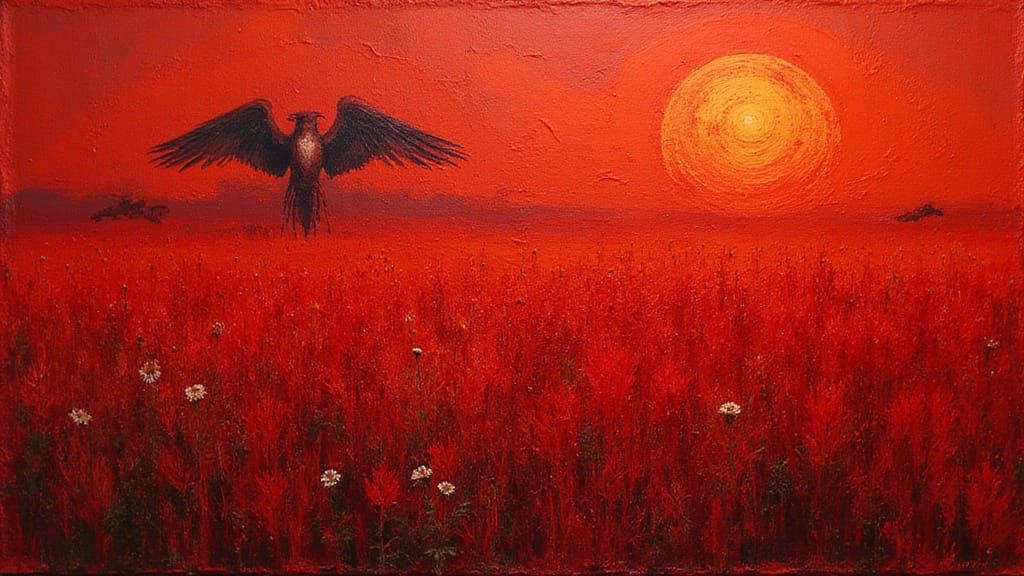 Vibrant Red Expressionist Art