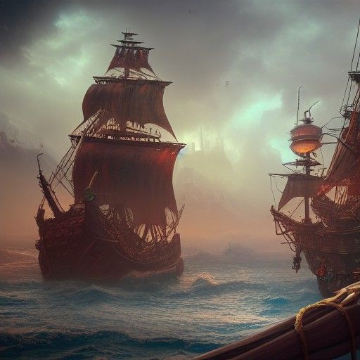 Fantastical Pirate Ships in Detailed Matte Painting